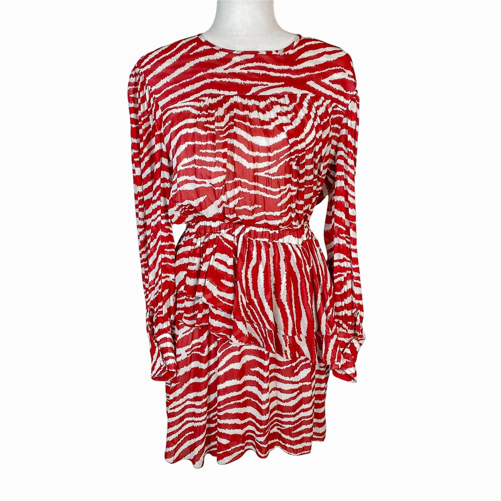 Isabel Etoile Marant Dress White Red Ruffle Long Sleeve Mini Dress Size 2 NWT - Picture 5 of 14